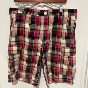 OTB One Tough Brand Men's Plaid Cargo Shorts, Red/Navy/White, Size 36